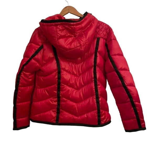 Guess Red and Black Zip Up Puffer Hoodie Jacket With inside & Outside Pockets Lg - Picture 3 of 8